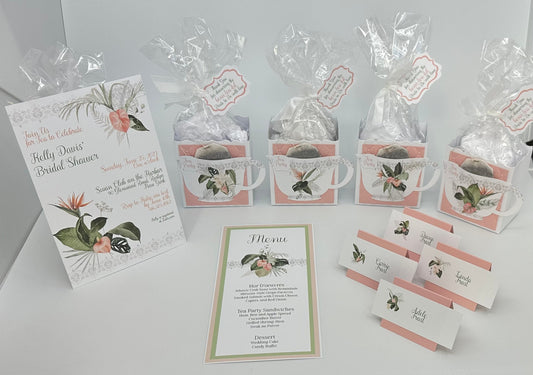 Balmy Tropics Tea Party Ensemble Invitation Menu Favor Box & Bag Place Cards for Wedding Bridal Baby Shower Birthday Special Event Planning