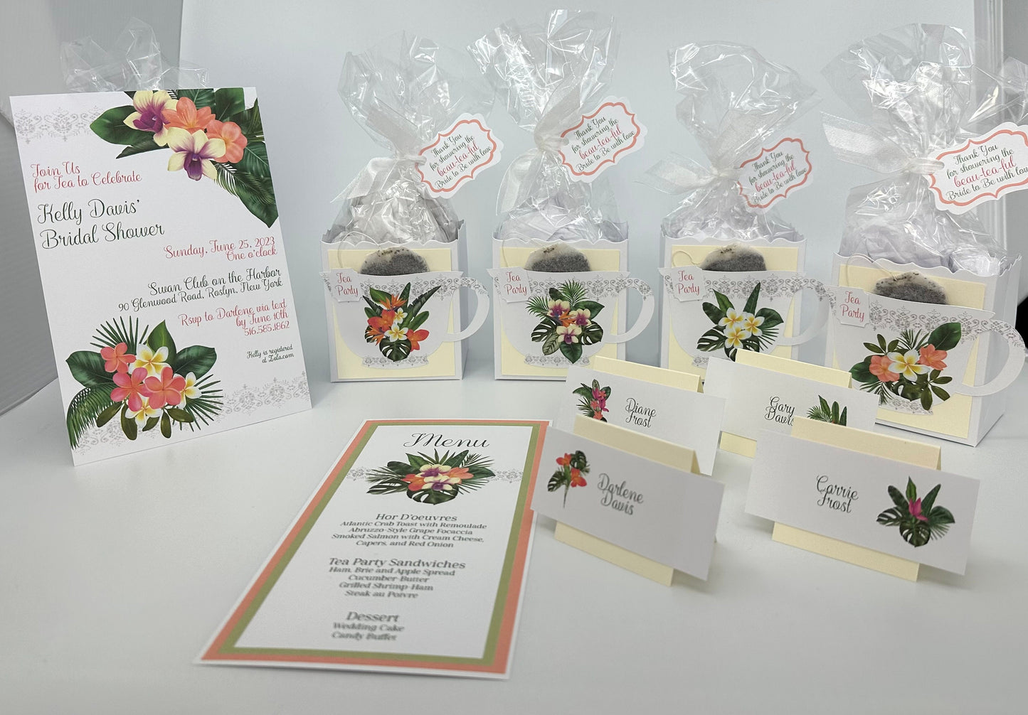 Plumeria Bouquet Beau-Tea-Ful Hawaiian Tea Party Favor Box & Bag Wedding Bridal Baby Shower Birthday Beach Corporate Special Event Planning