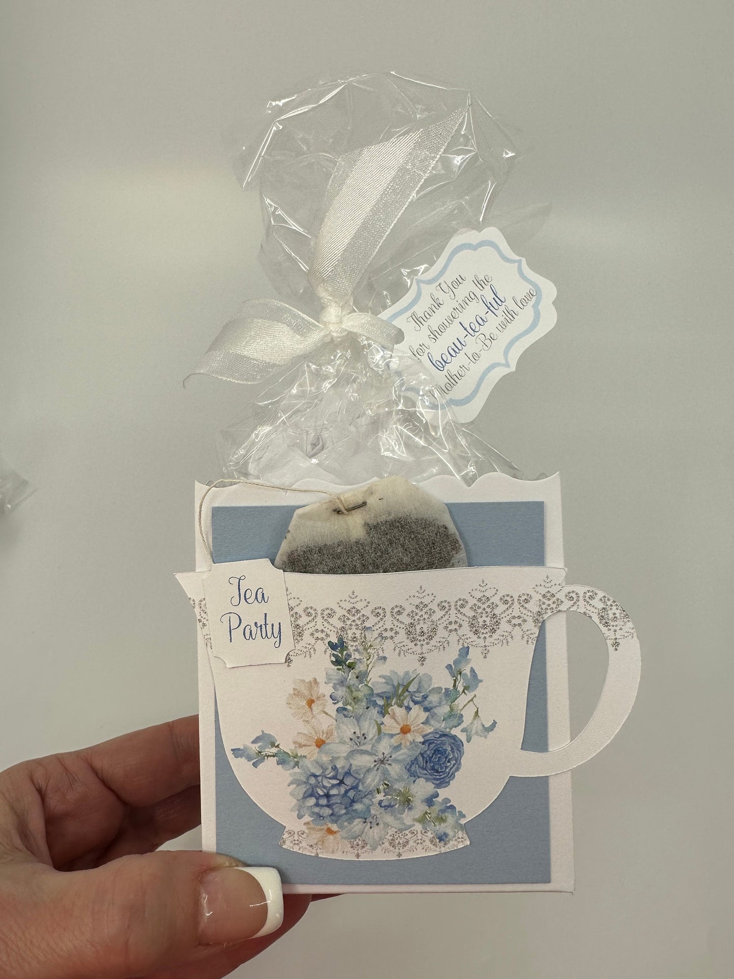 Beau-tea-ful Sky Blue 2 Tea Party Favor Box & Bag Wedding Bridal Baby Shower Birthday Special Corporate Event Planning Mother's Day 80th