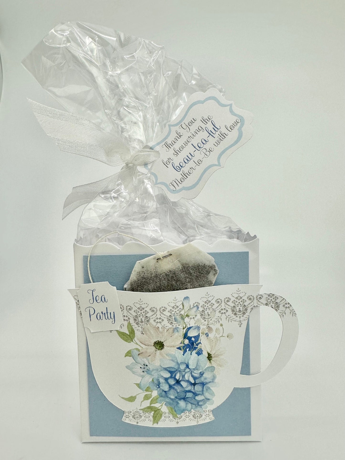 Beau-tea-ful Sky Blue 3 Tea Party Favor Box & Bag Wedding Bridal Baby Shower Birthday Special Corporate Event Planning Mother's Day 80th