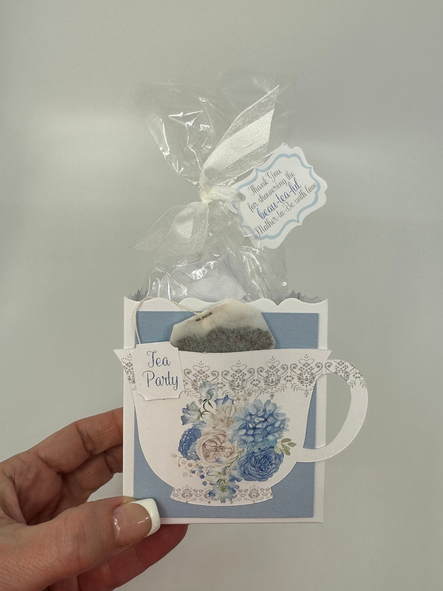 Beau-tea-ful Sky Blue 4 Tea Party Favor Box & Bag Wedding Bridal Baby Shower Birthday Special Corporate Event Planning Mother's Day 80th