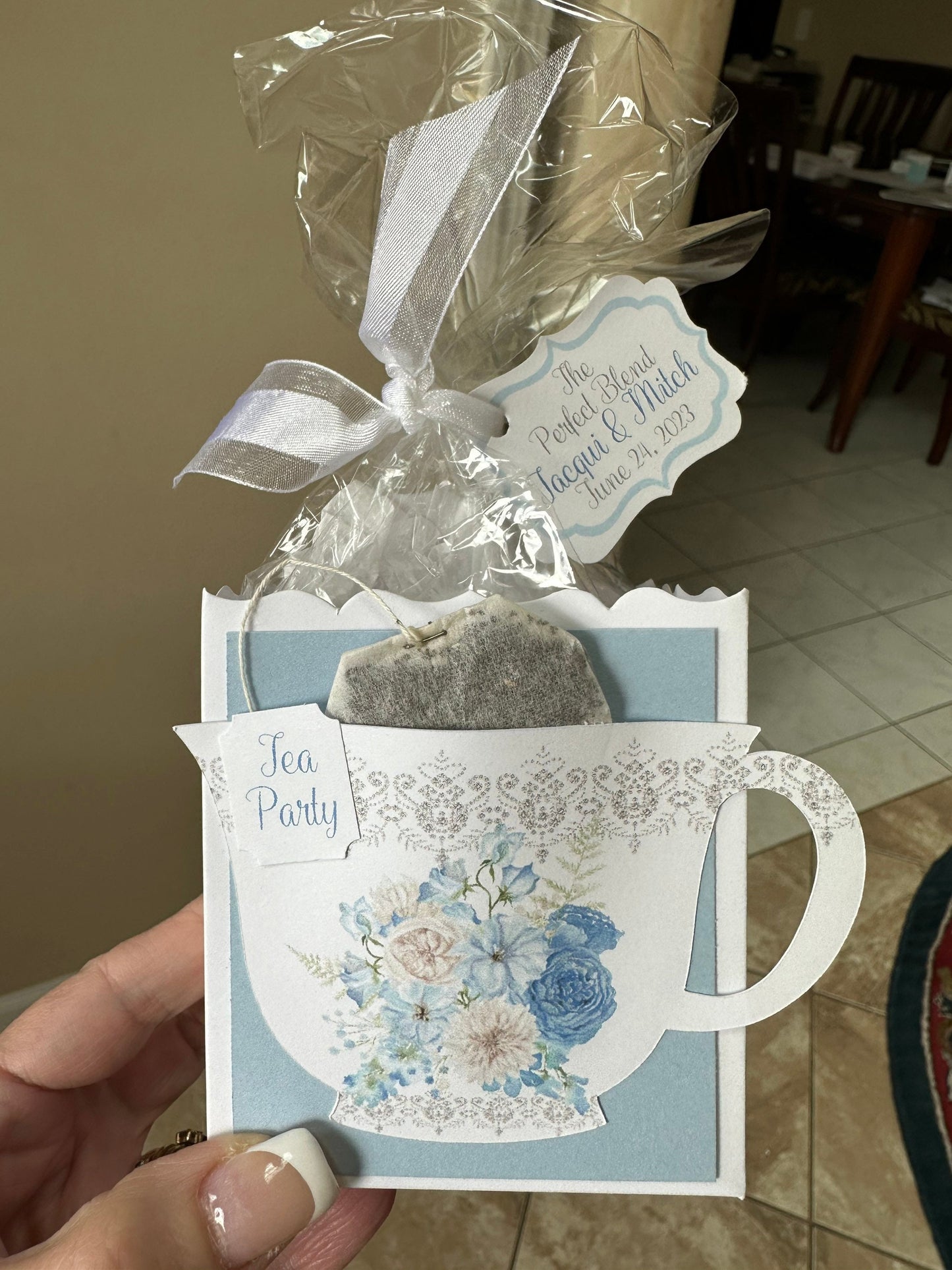 Beau-tea-ful Sky Blue 1 Tea Party Favor Box & Bag Wedding Bridal Baby Shower Birthday Special Corporate Event Planning Mother's Day 80th