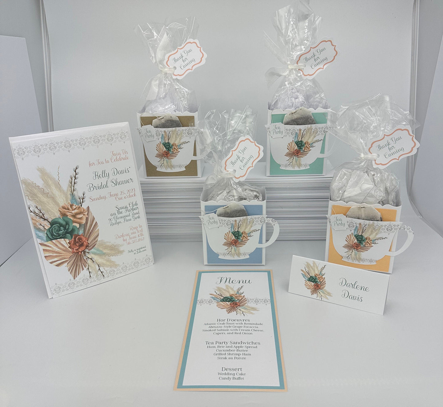 4 Beau-Tea-Ful Boho Bouquet Tea Party Favors for Bridal Baby Showers Weddings Birthday Special Corporate Event Planning