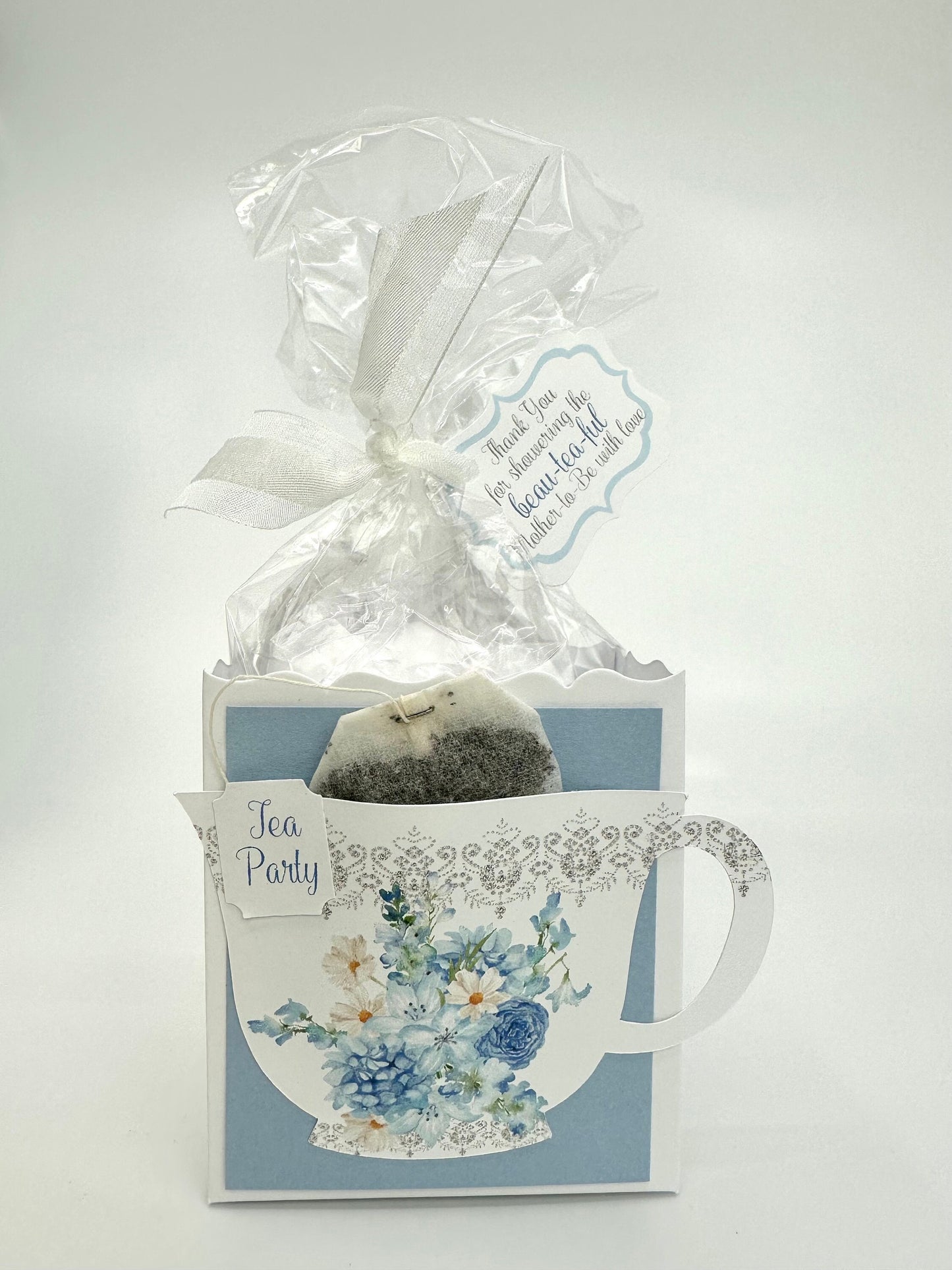 Beau-tea-ful Sky Blue 2 Tea Party Favor Box & Bag Wedding Bridal Baby Shower Birthday Special Corporate Event Planning Mother's Day 80th