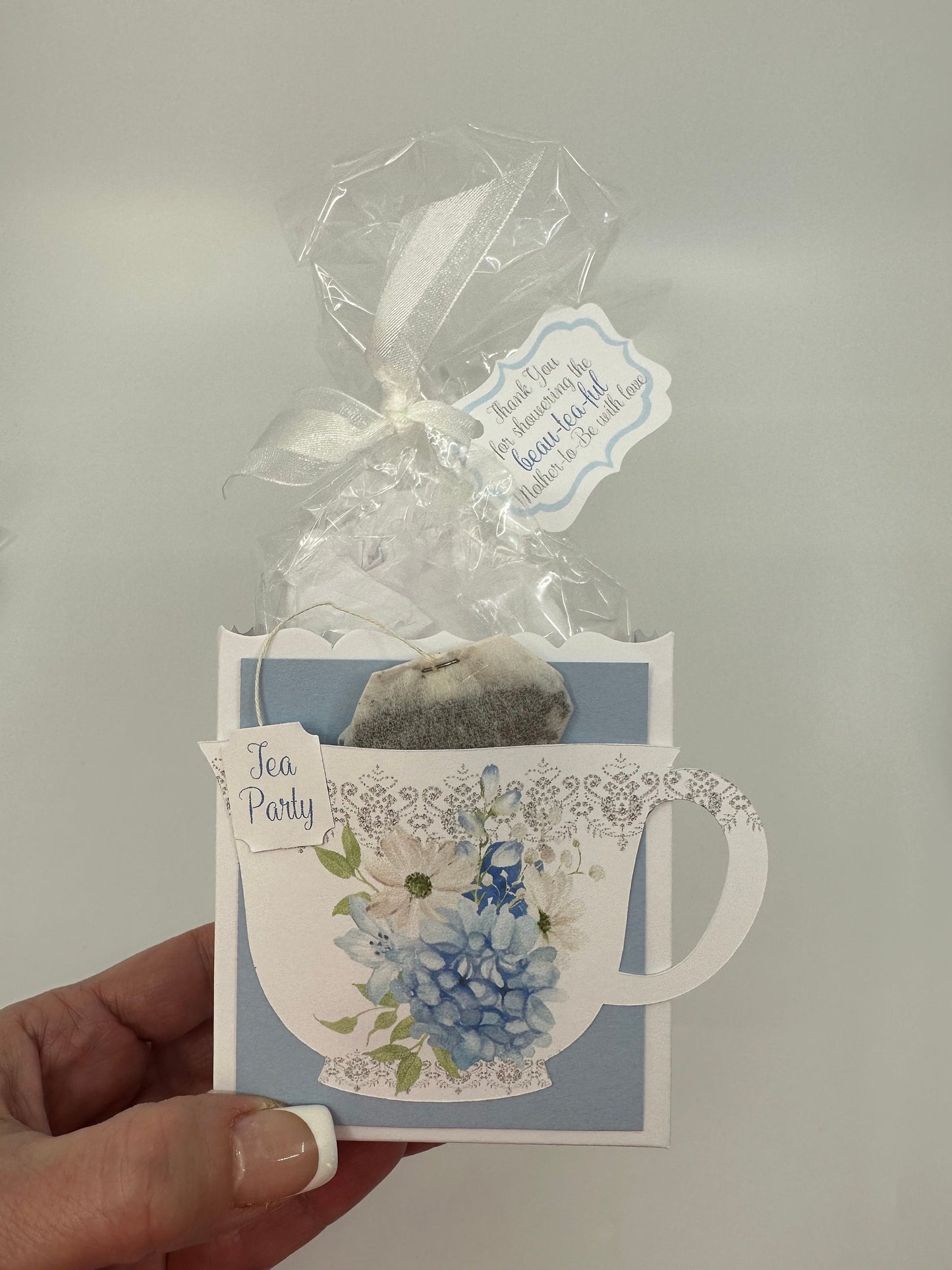 Beau-tea-ful Sky Blue 3 Tea Party Favor Box & Bag Wedding Bridal Baby Shower Birthday Special Corporate Event Planning Mother's Day 80th