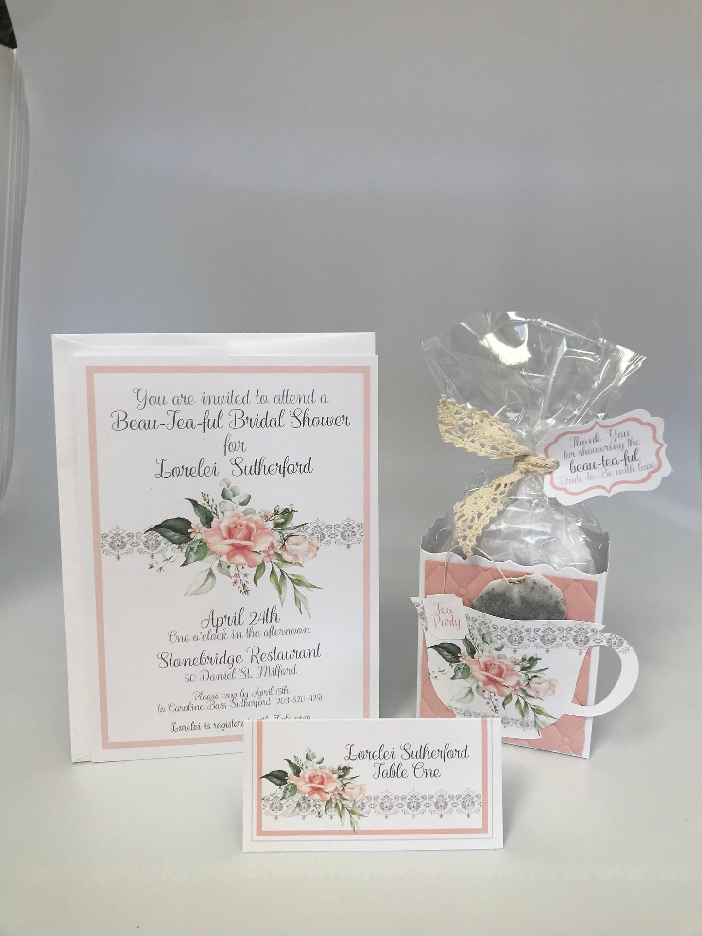 Pink Rose Tea Party Favor Box Bag Bridal Shower Wedding Birthday