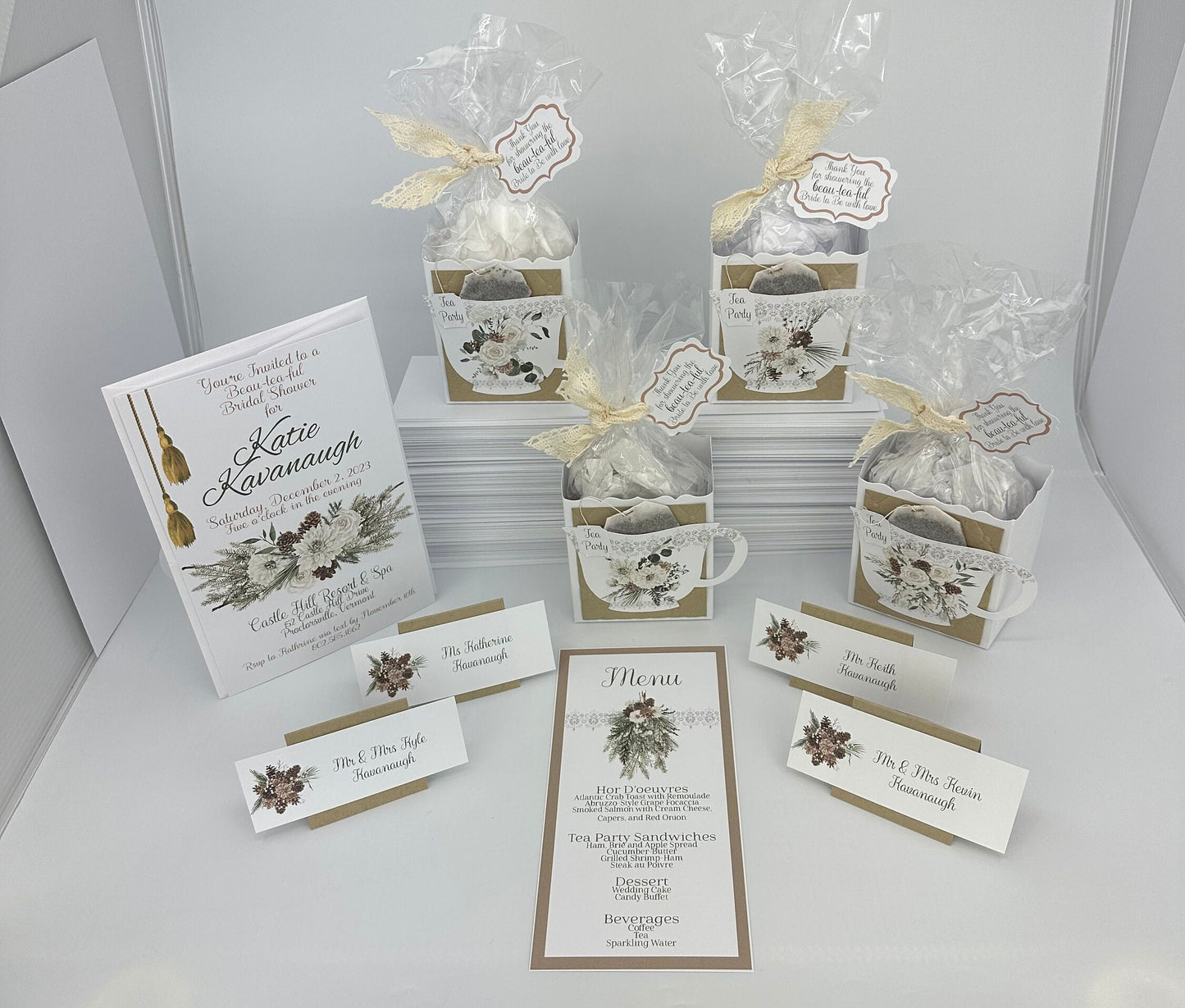 Four Winter Tea Party Favors for Bridal Baby Showers Weddings Birthday Special Corporate Event Planning