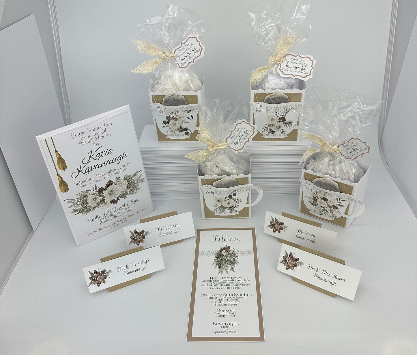 Winter Tea Party Gift Box Bag Favors - 4 Favors