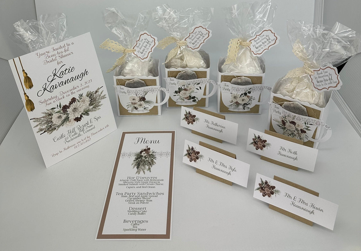 Four Winter Tea Party Favors for Bridal Baby Showers Weddings Birthday Special Corporate Event Planning