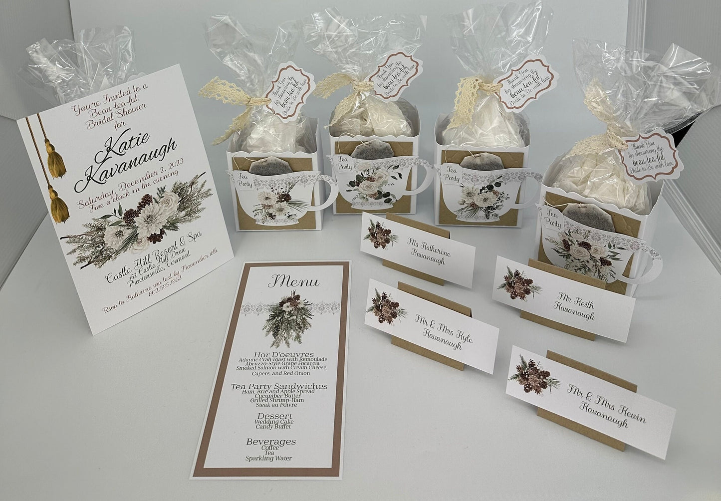 Winter Tea Party Gift Box Bag Favors - 4 Favors