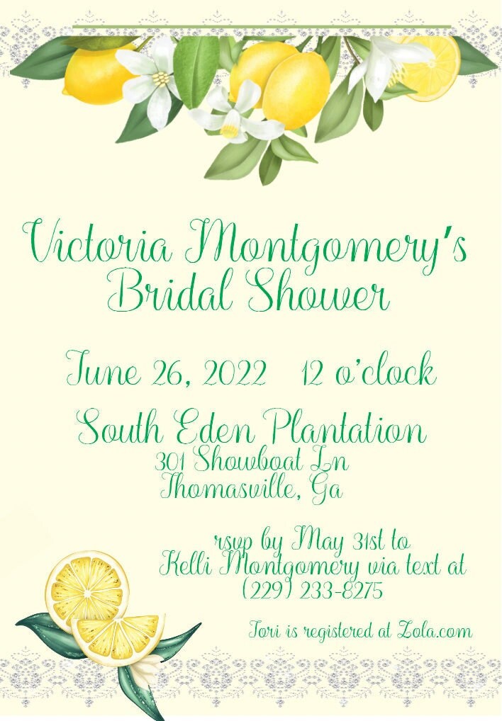 Editable Digital Lemon Promenade Bridal Shower Ensemble with Invitation, Menu, Banner and Placecards