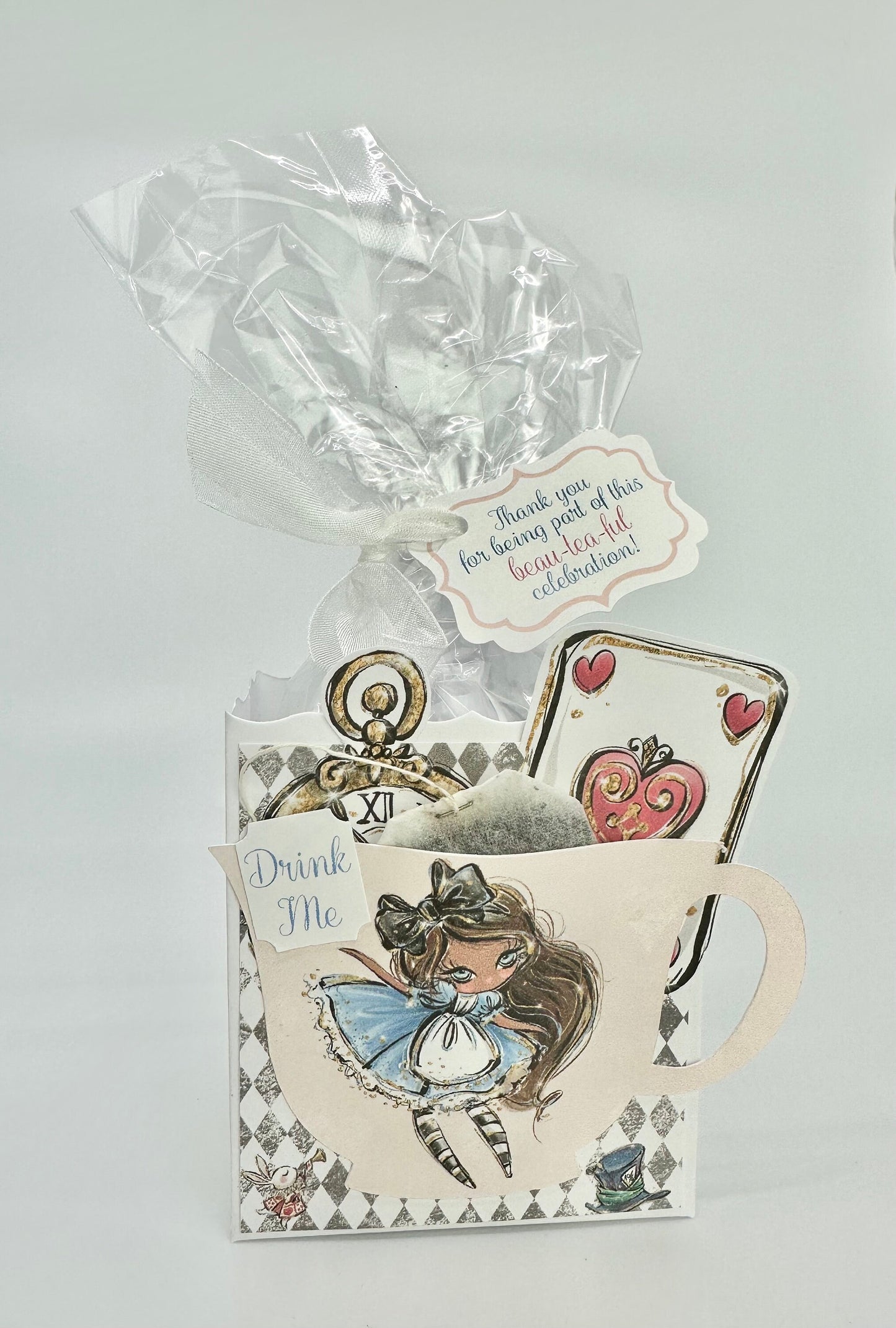 Set of 4 - Whimsical Alice in Wonderland Tea Party Favors Gift Box & Bag for Bridal Baby Shower Birthday Adult Child