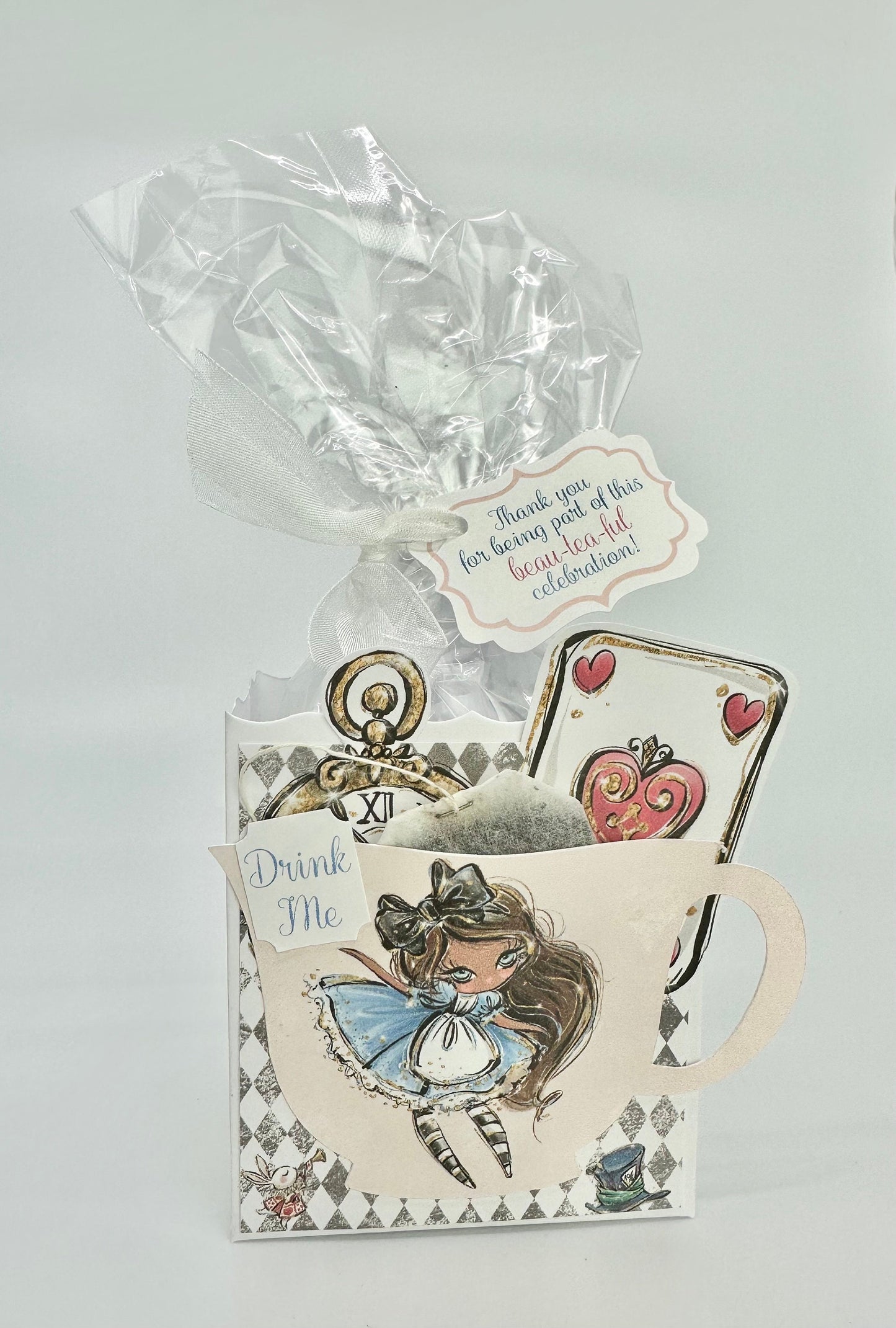 Alice in Wonderland Magical Enchanting Whimsical Tea Party Favors Gift Box & Bag Keepsake Bridal Baby Shower Birthday Adult Child set of 4