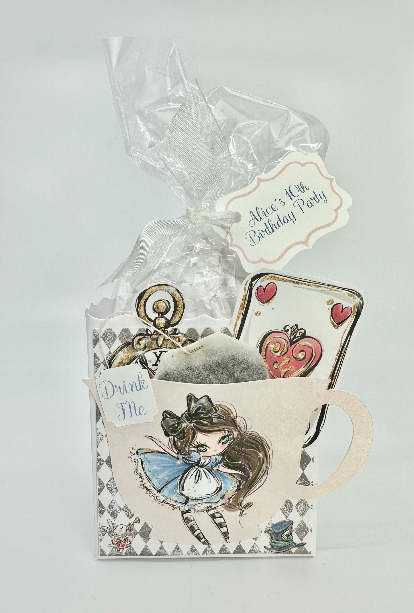 Alice in Wonderland Magical Enchanting Whimsical Tea Party Favors Gift Box & Bag Keepsake Bridal Baby Shower Birthday Adult Child set of 4