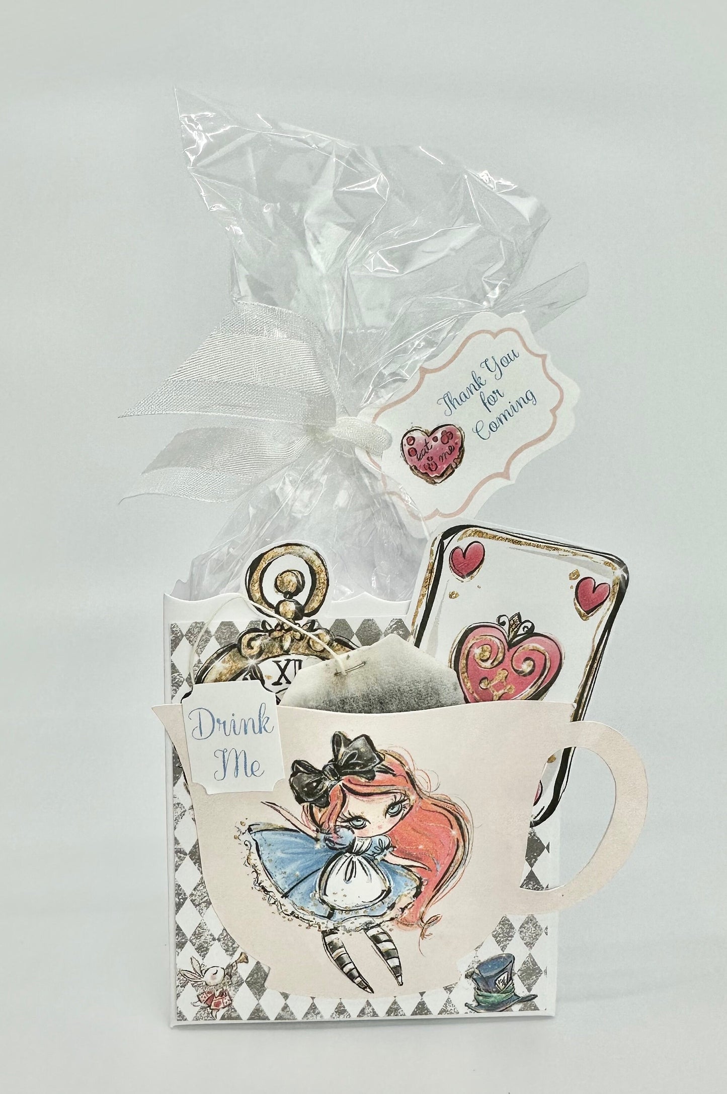 Set of 4 - Whimsical Alice in Wonderland Tea Party Favors Gift Box & Bag for Bridal Baby Shower Birthday Adult Child