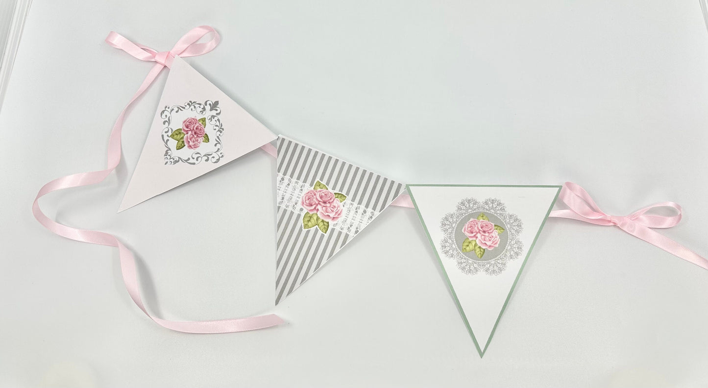 Digital DIY London Rose Tea Party Banner Alice in Wonderland ensemble for bridal baby showers birthday special event planning