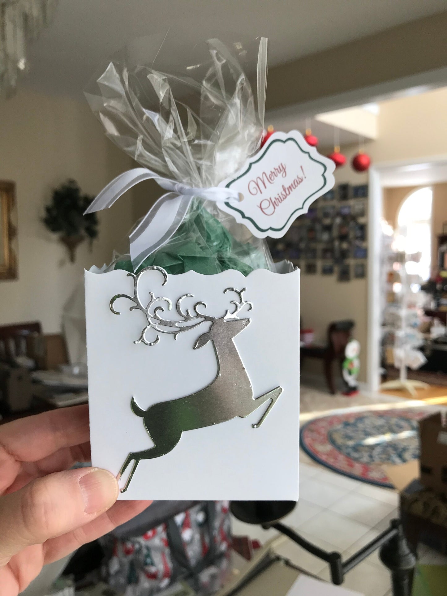 Silver Foil Reindeer Party Favor Gift Box