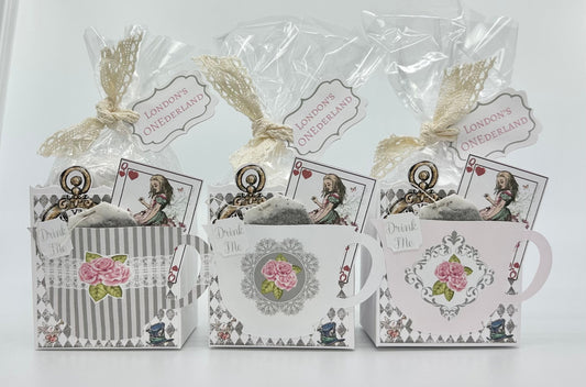 Alice in Wonderland Tea Party Favors London Rose Set of 3 for Baby Bridal Shower Birthday Special Corporate Events Planning