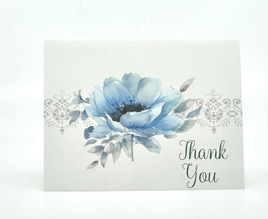 Blue Poppy Anemone Bouquet Tea Party Thank You Note Card