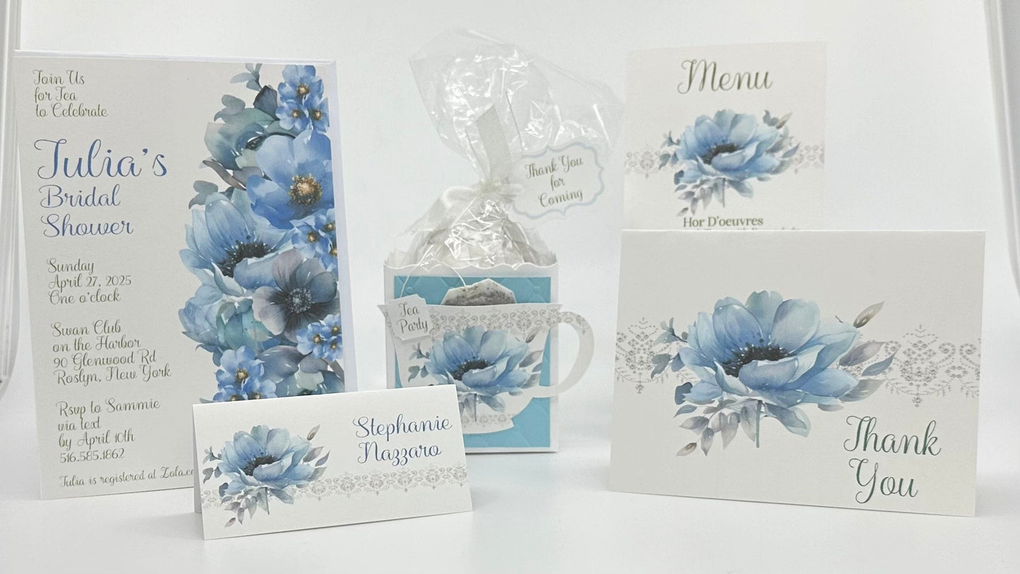 Blue Poppy Anemone Bouquet Tea Party Pack Kit Bridal Shower