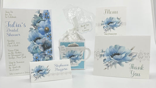 Blue Poppy Anemone Bouquet Tea Party Pack Kit Bridal Shower