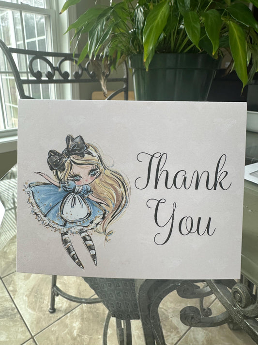 Alice in Wonderland Tea Party Whimsical Thank You Cards for Bridal Baby Shower Birthday Special Events by The Paper Fascinator