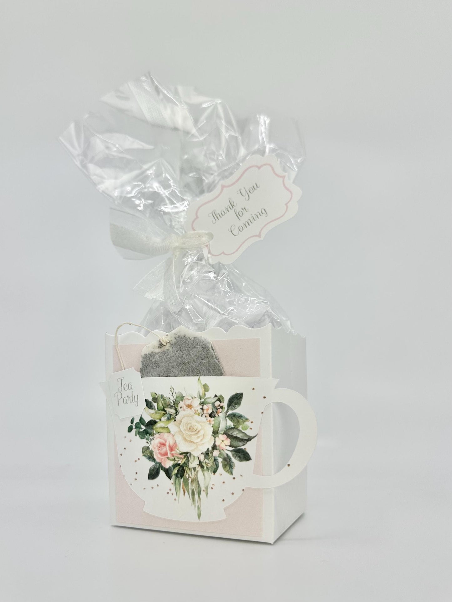 Floral Tea Party Favor Box & Bag, Personalized Tag