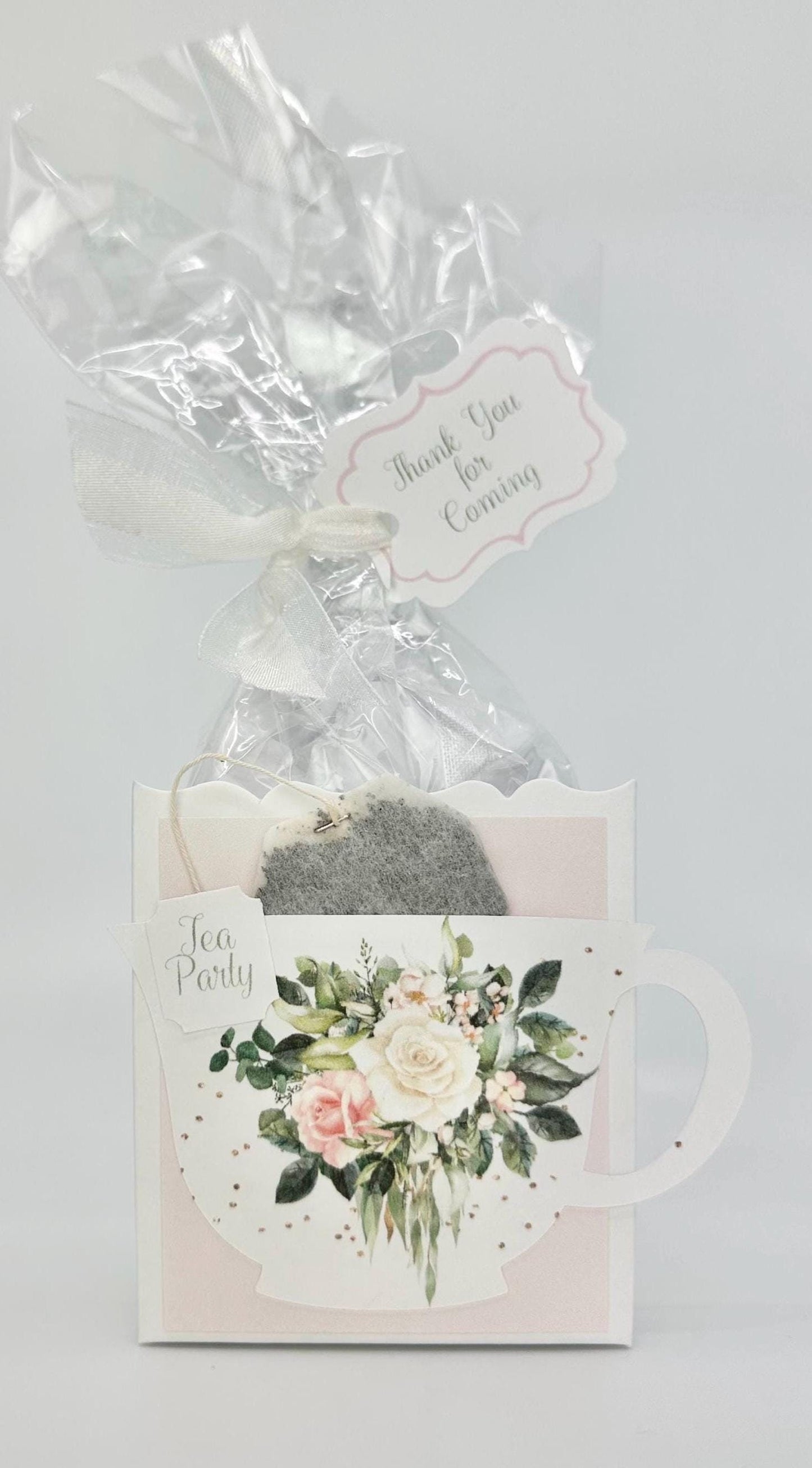 Floral Tea Party Favor Box & Bag, Personalized Tag