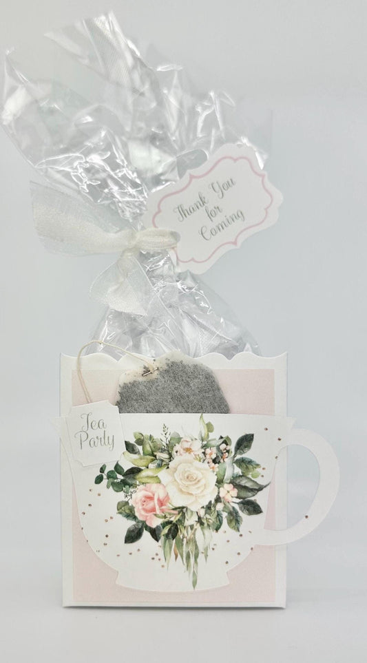 Floral Tea Party Favor Box & Bag, Personalized Tag