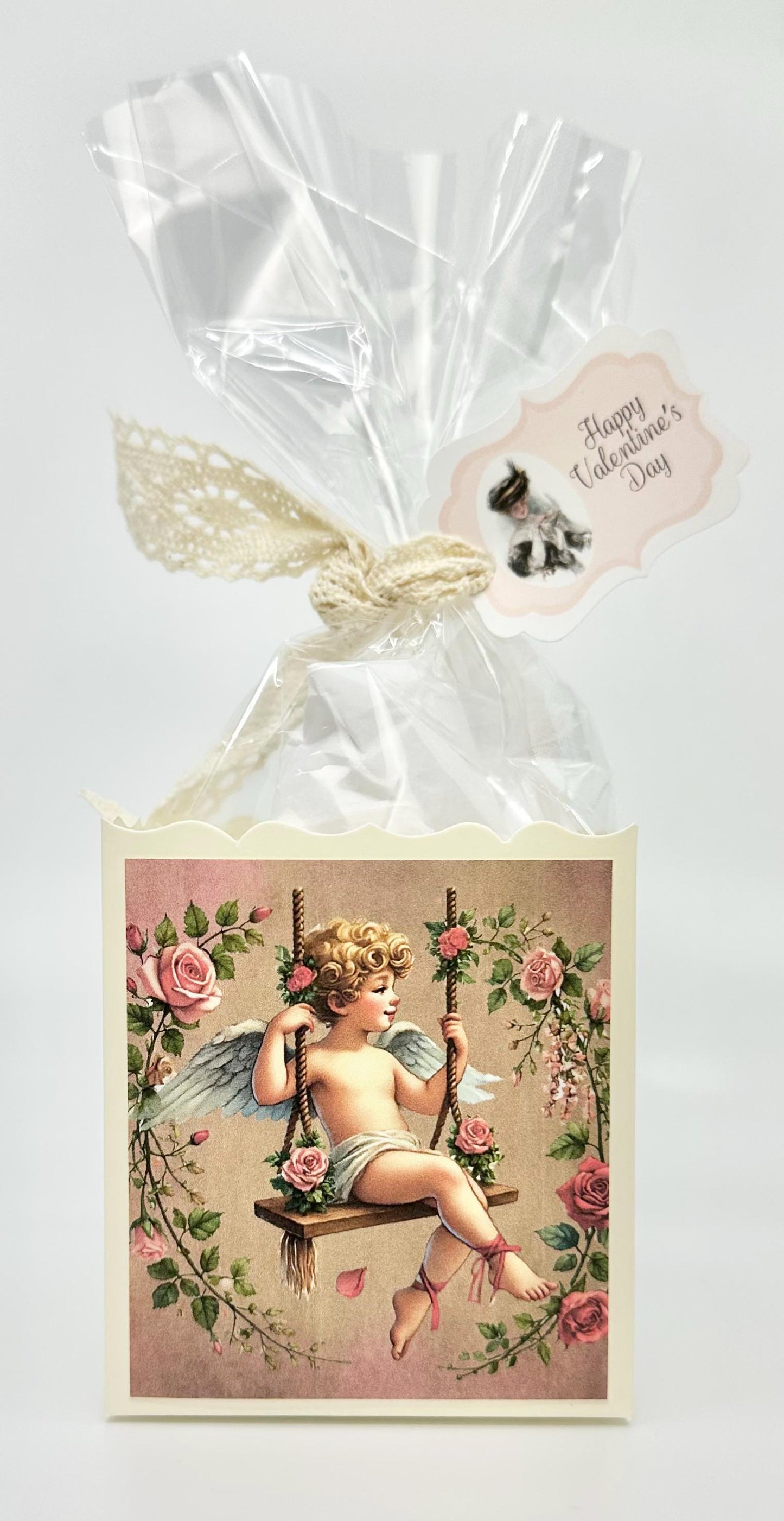 4 Romantic Baroque Cupids on cream box Happy Valentine’s Day Tea Party Favors