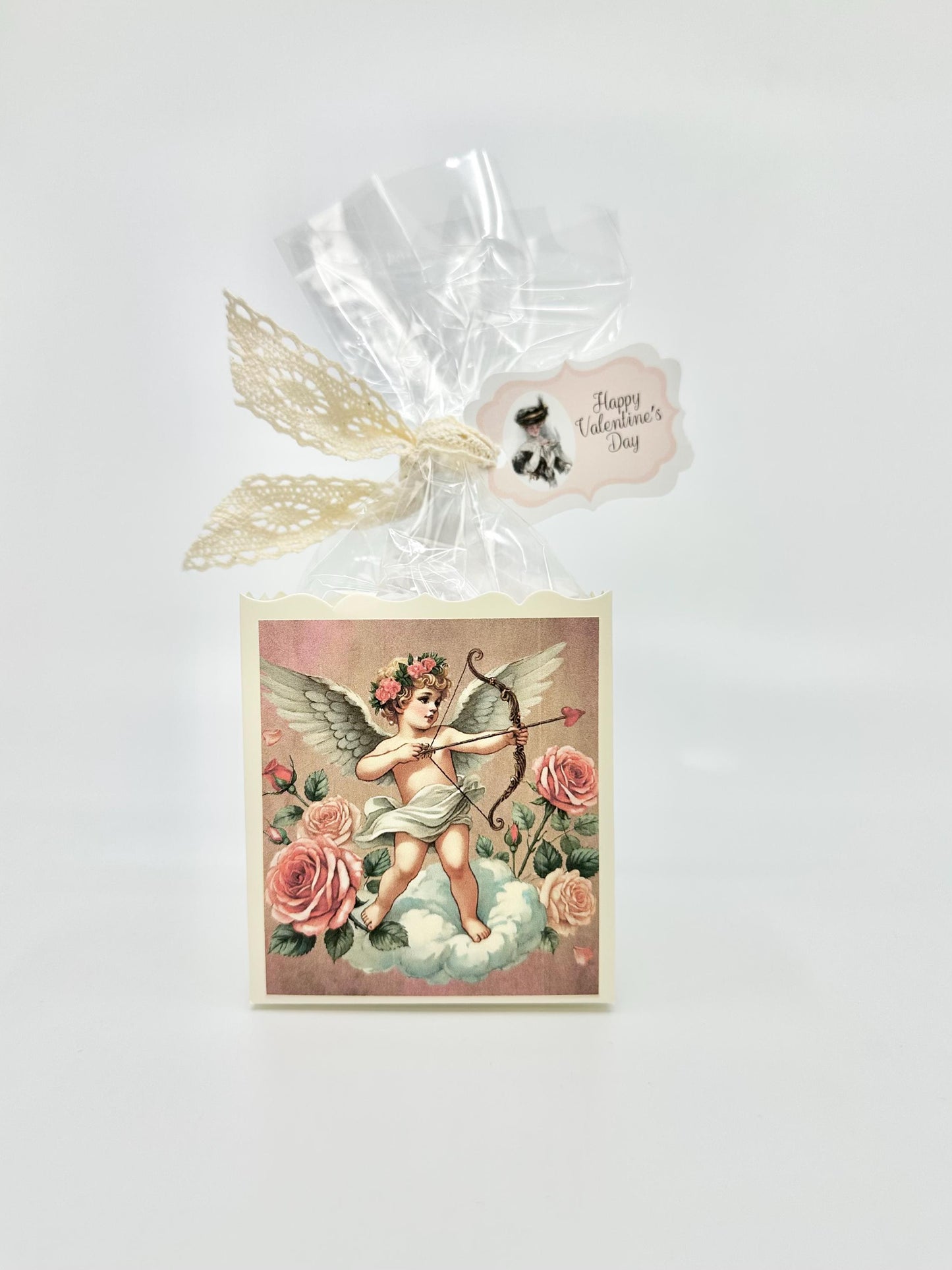 4 Romantic Baroque Cupids on cream box Happy Valentine’s Day Tea Party Favors