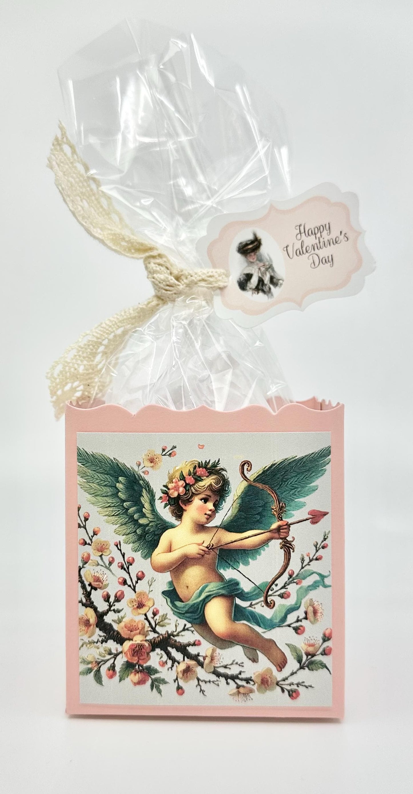 4 Sweetheart Victorian Cupids with Bows on Pink Box Happy Valentine’s Day Tea Party Favors