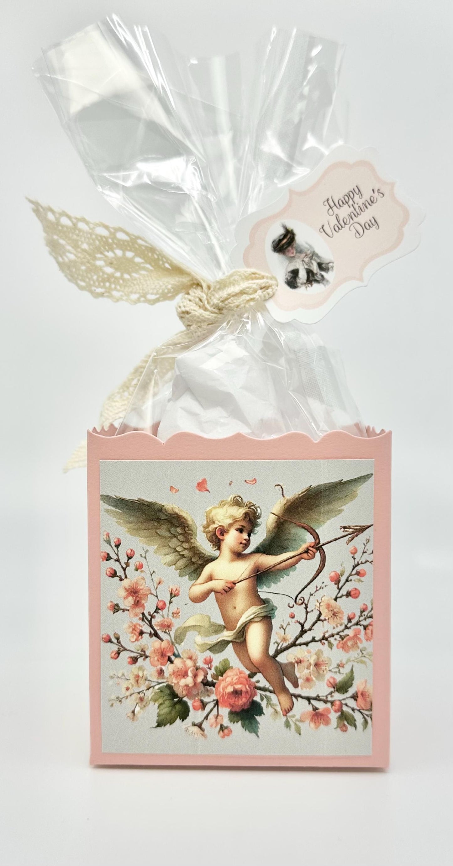 4 Sweetheart Victorian Cupids with Bows on Pink Box Happy Valentine’s Day Tea Party Favors