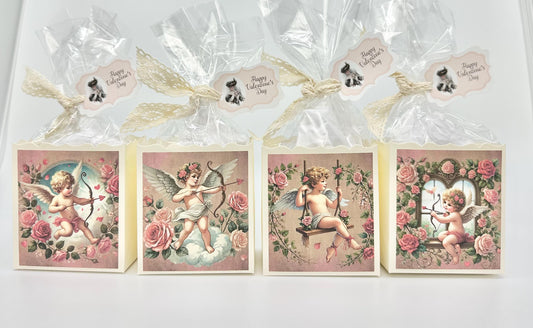 4 Romantic Baroque Cupids on cream box Happy Valentine’s Day Tea Party Favors