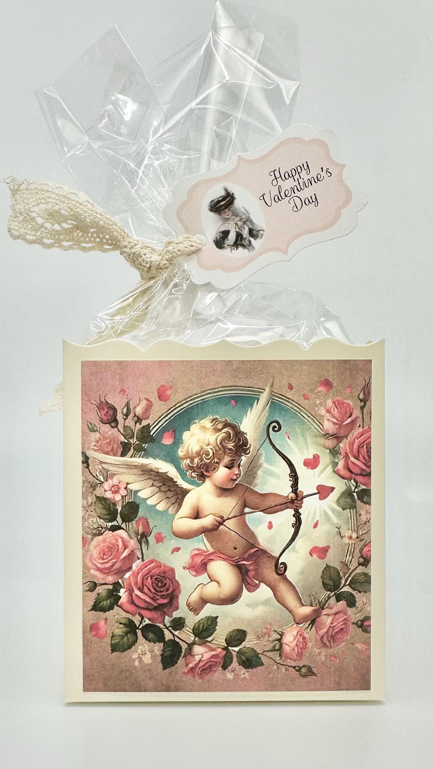 4 Romantic Baroque Cupids on cream box Happy Valentine’s Day Tea Party Favors