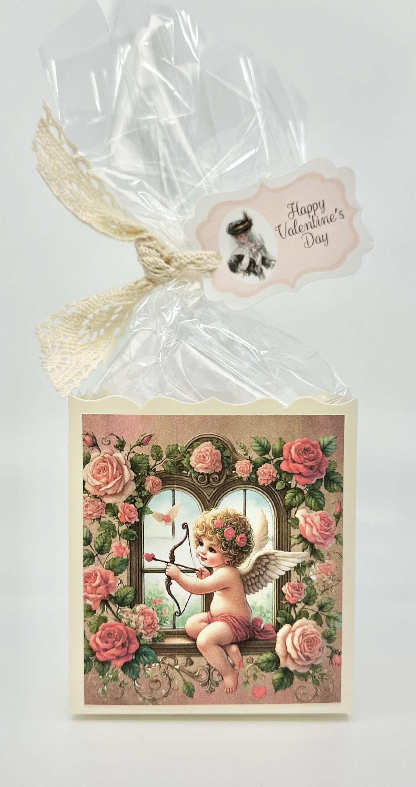 4 Romantic Baroque Cupids on cream box Happy Valentine’s Day Tea Party Favors