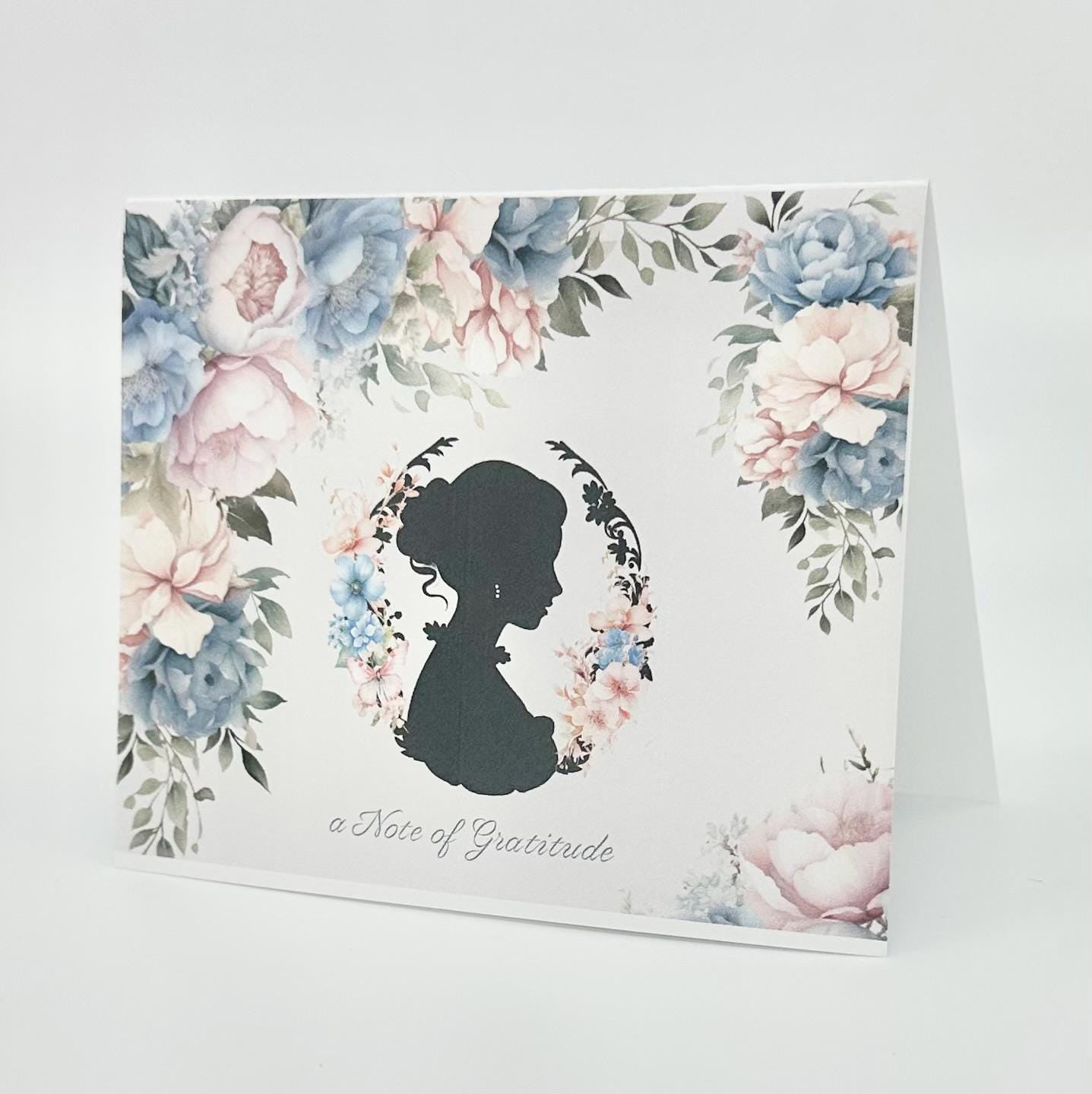 Victorian Silhouette Blue Pink & Cream Tea Party Thank You Card for Bridal Baby Shower Birthday Special Events by The Paper Fascinator