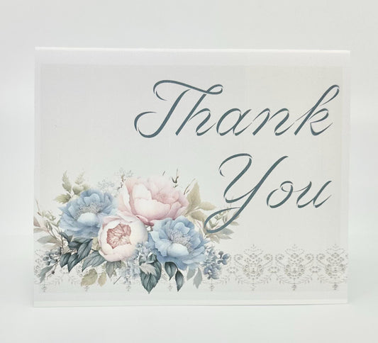 Blue Pink & Cream Tea Party Thank You Card for Bridal Baby Shower Birthday Special Events by The Paper Fascinator