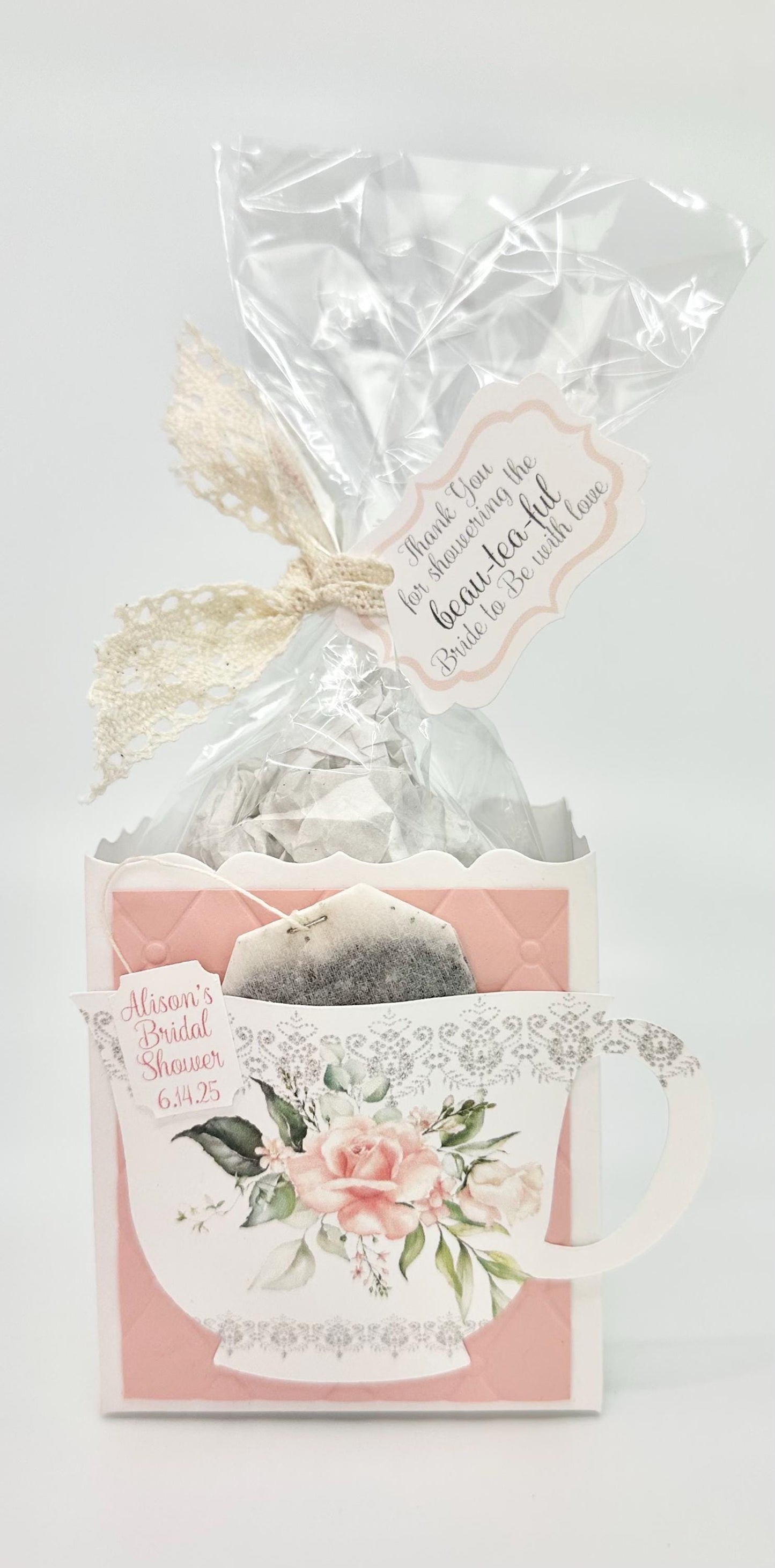 Pink Rose Tea Party Favor Box Bag Bridal Shower Wedding Birthday