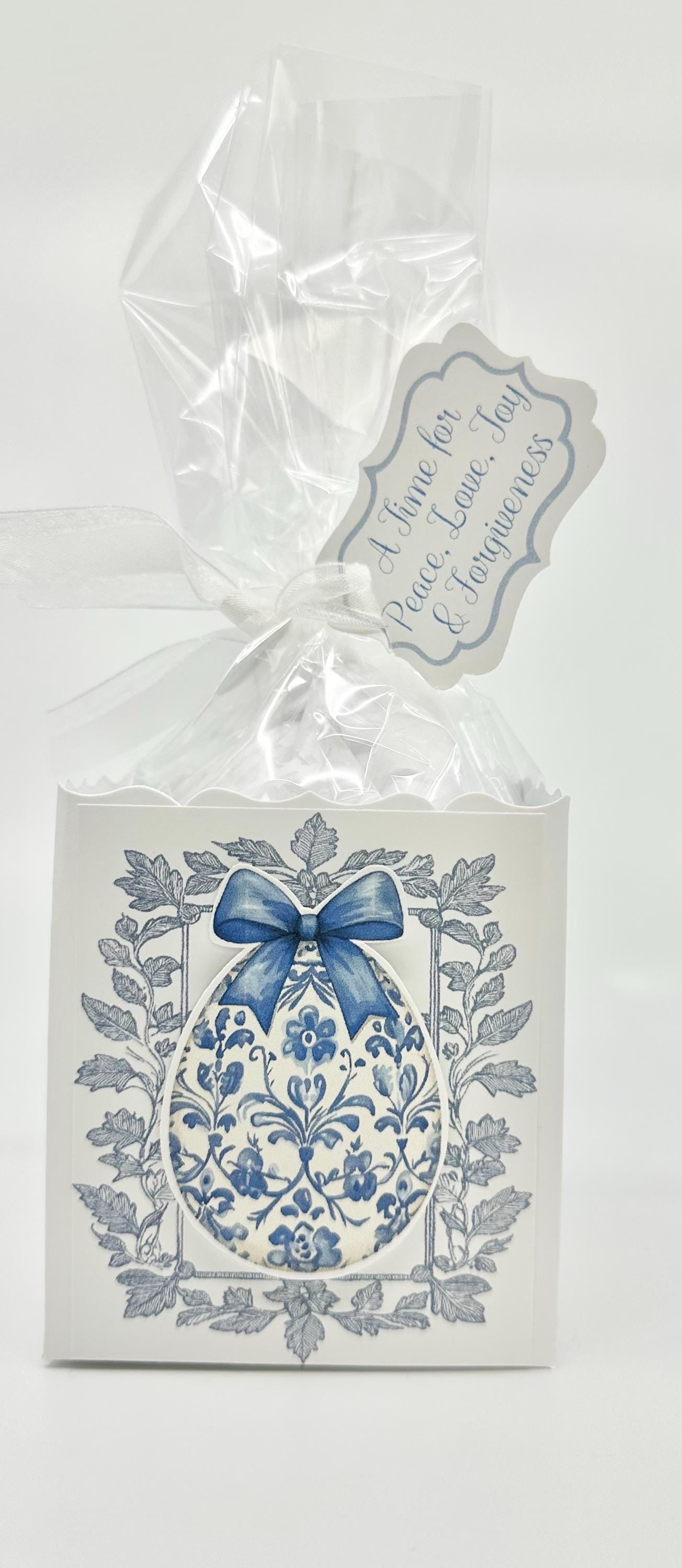 3-D Floral Blue with Blue Bow Easter Egg Gift Basket Box Bag Party Favor