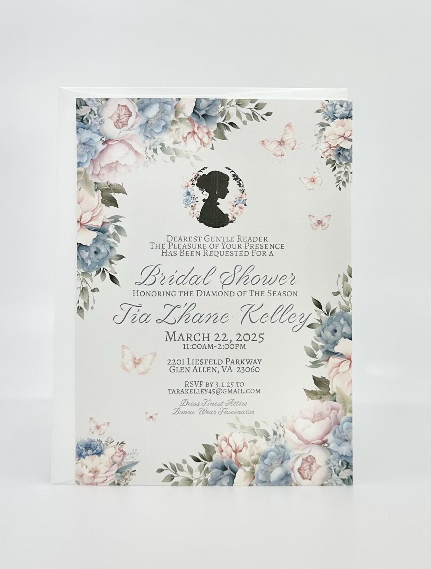 Victorian Blue Pink & Cream Bouquet Tea Party Menu for Bridal Baby Shower Birthday Wedding Special Corporate Event Mother's Day 80th