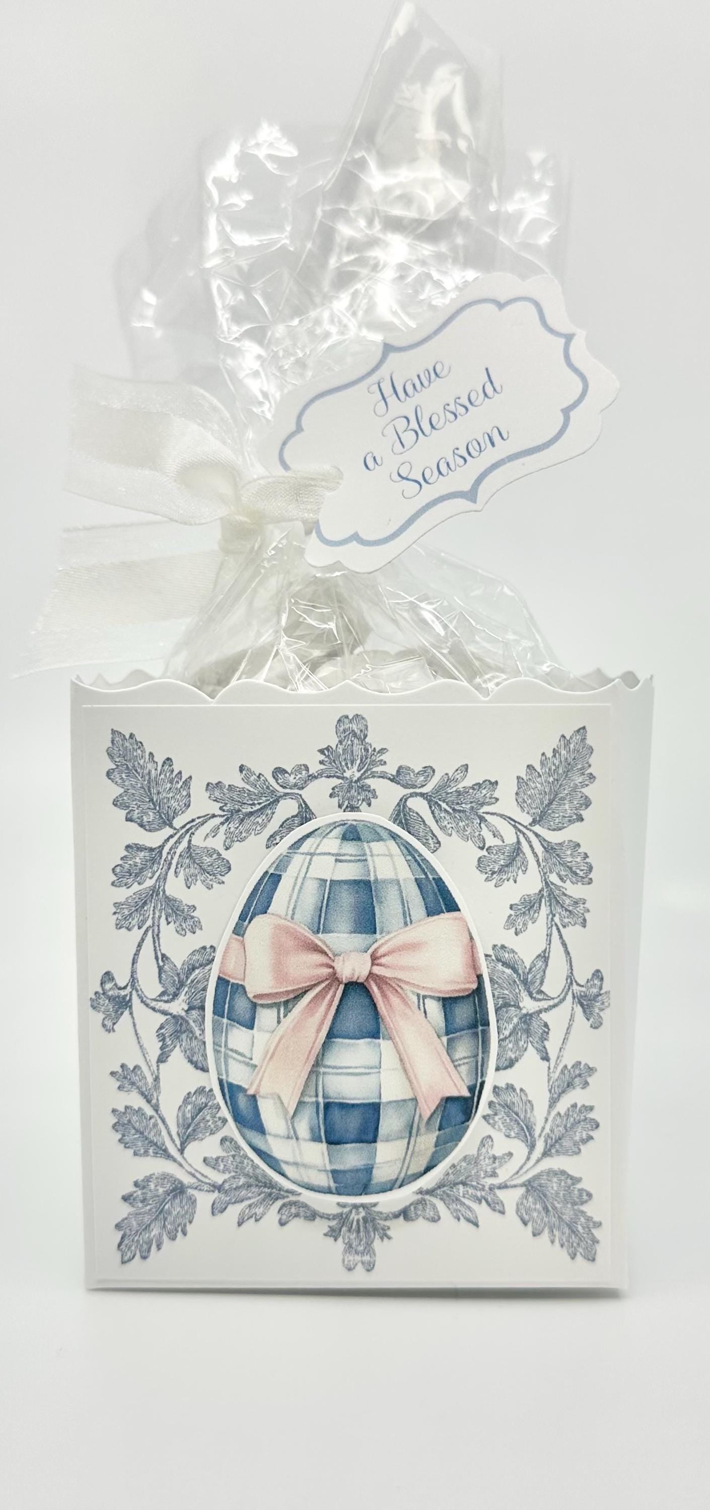 3-D Floral Blue with Blue Bow Easter Egg Gift Basket Box Bag Party Favor