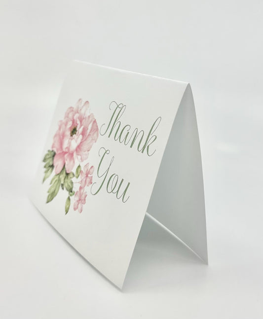 Pink Peony Thank You Card for Bridal Baby Shower Birthday Special Events by The Paper Fascinator