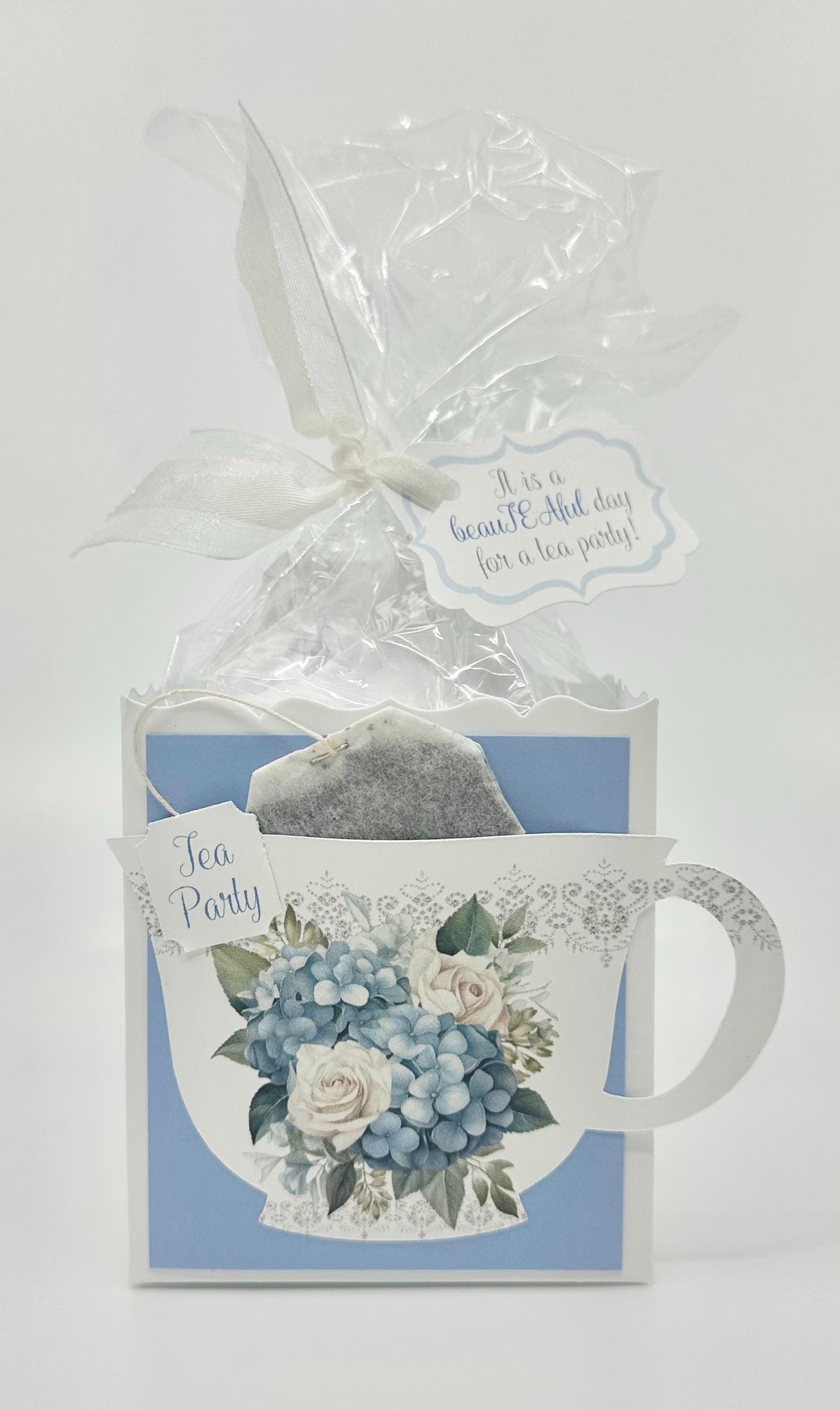 Blue Hydrangea with White Rose(s) Bouquets Party Favors Gift Box & Bag for Bridal Baby Shower Birthday by the Paper Fascinator