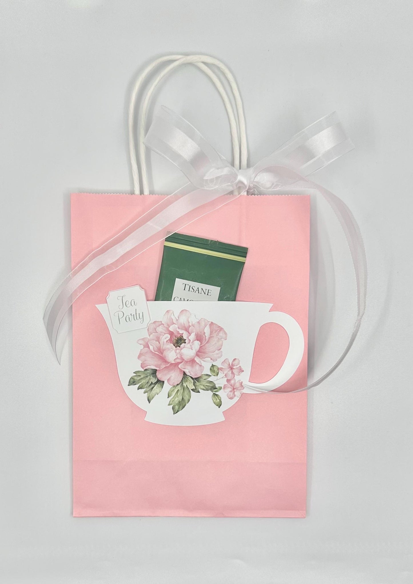 Pink Peony Large Handle Bag with TeaCup and Ribbon