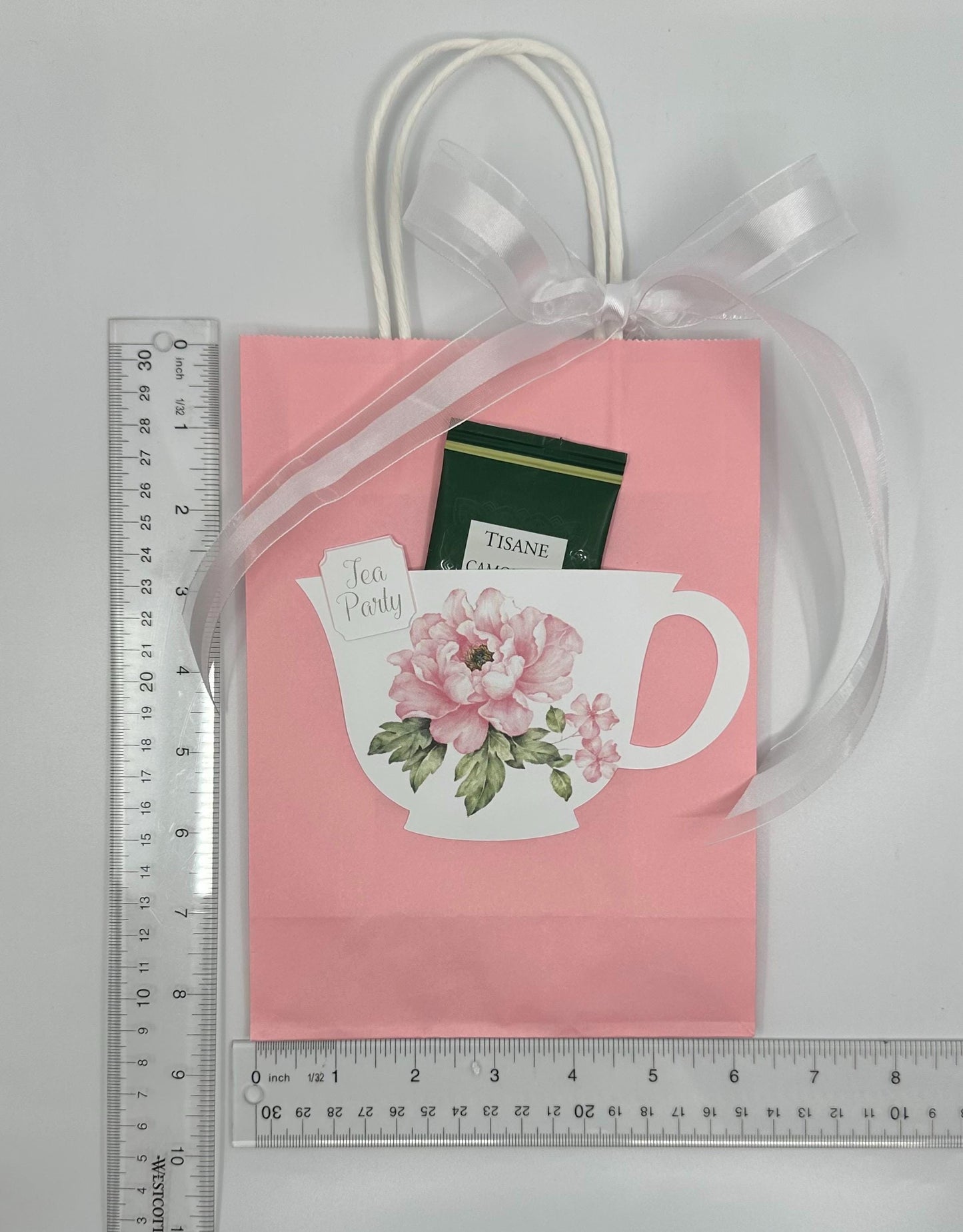 Pink Peony Large Handle Bag with TeaCup and Ribbon
