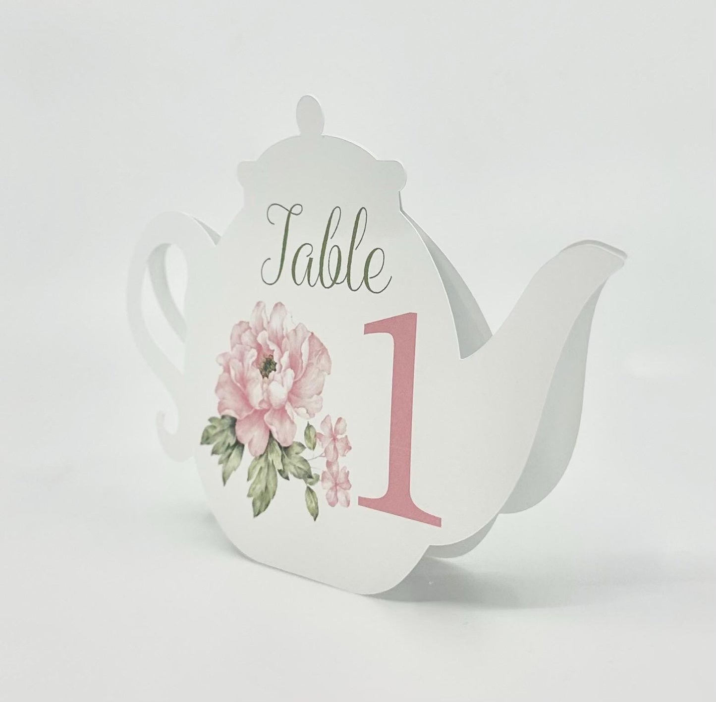 Pink Peony Teapot Table Signs by the Paper Fascinator for Bridal Baby Shower Birthday  Special Events