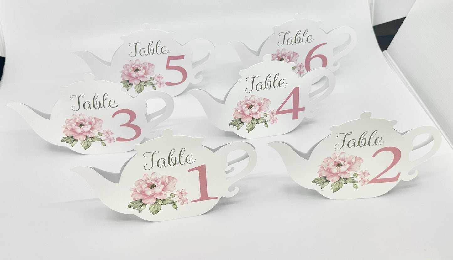 Pink Peony Teapot Table Signs by the Paper Fascinator for Bridal Baby Shower Birthday  Special Events