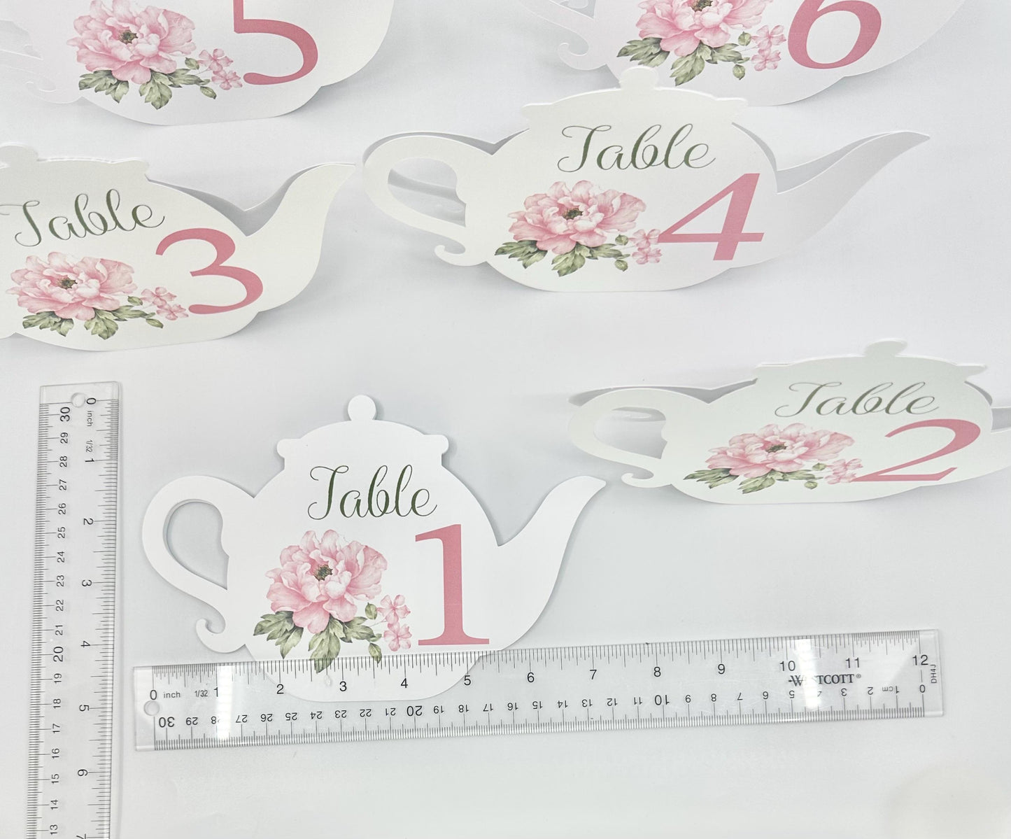 Pink Peony Teapot Table Signs by the Paper Fascinator for Bridal Baby Shower Birthday  Special Events