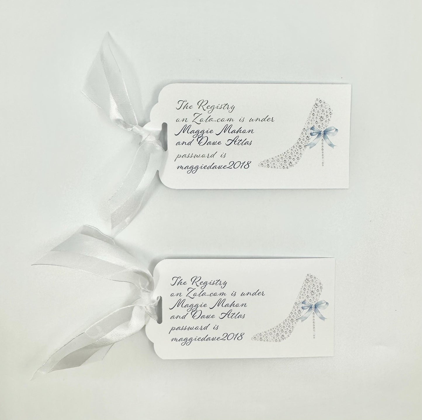 Bridal Registry Tag with White Organza and Satin Ribbon in Invitation
